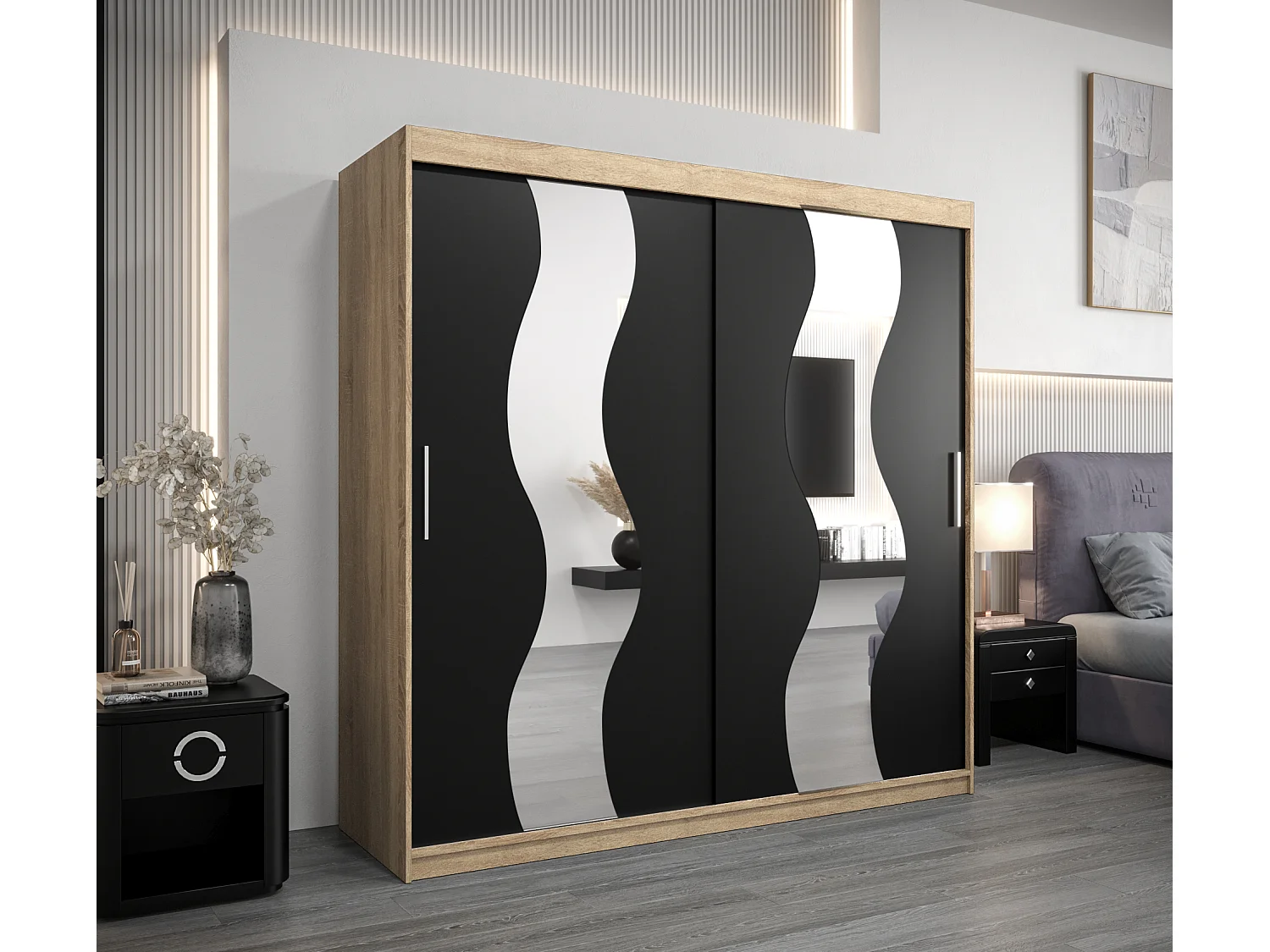 Sewilla kledingkast met schuifdeuren 200/200/62 2 deuren (sonoma/zwart)