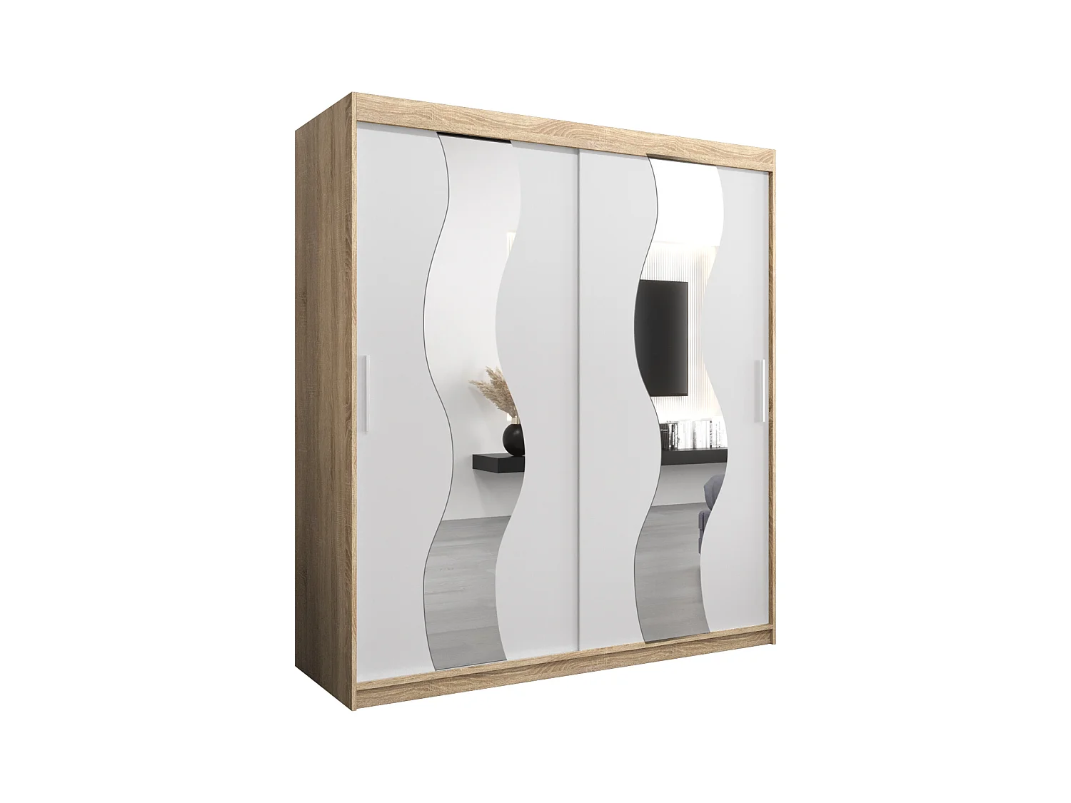 Schwebetürenschrank Sewilla 200/180/62 2-Türig (Sonoma/Weiß)