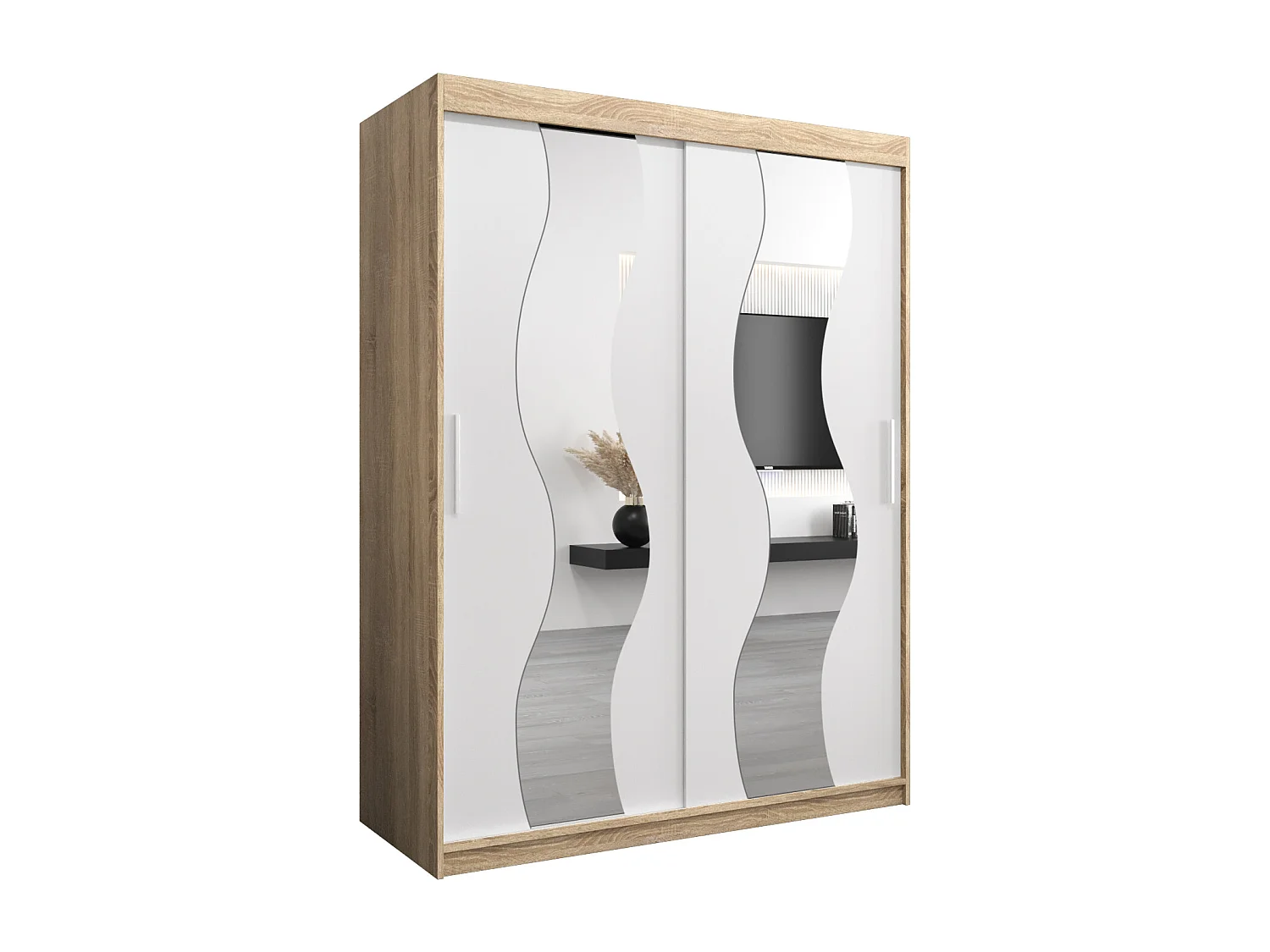 Schwebetürenschrank Sewilla 200/150/62 2-Türig (Sonoma/Weiß)