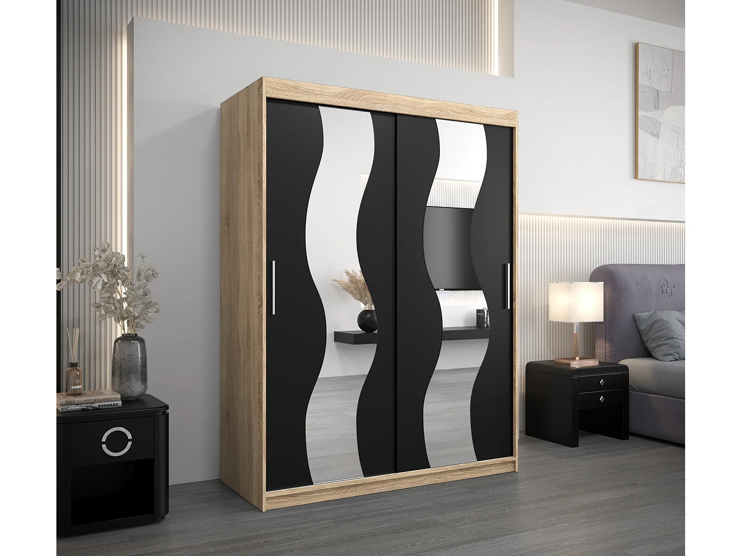Armoire Sewilla À Portes Coulissantes 200/150/62 2 portes (Sonoma/Noir)