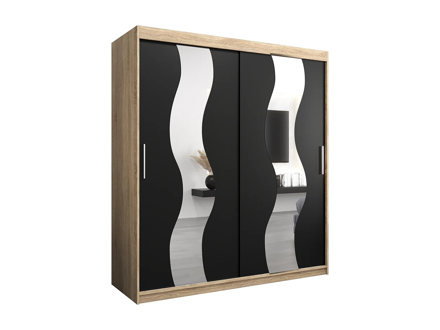 Armoire Sewilla À Portes Coulissantes 200/180/62 2 portes (Sonoma/Noir)