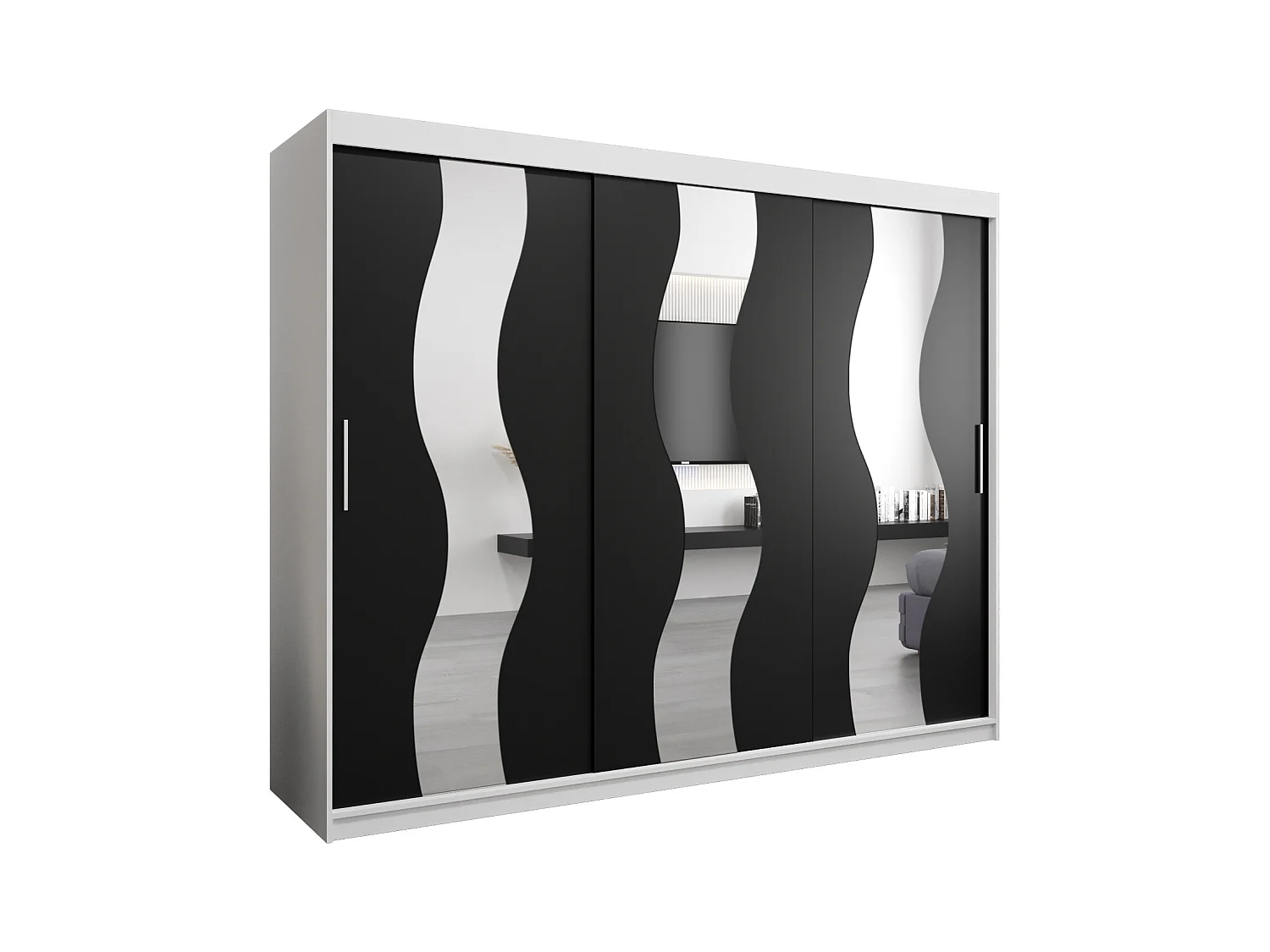 Schwebetürenschrank Sewilla 200/250/62 2-Türig (Weiß/Schwarz)