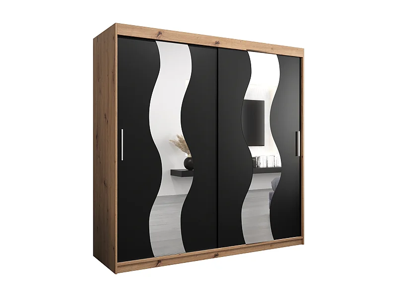 Armoire Sewilla À Portes Coulissantes 200/200/62 2 portes (Artisan/Noir)