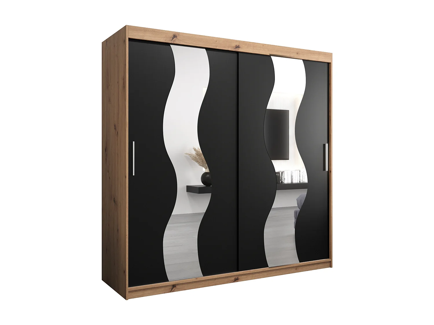 Armoire Sewilla À Portes Coulissantes 200/200/62 2 portes (Artisan/Noir)