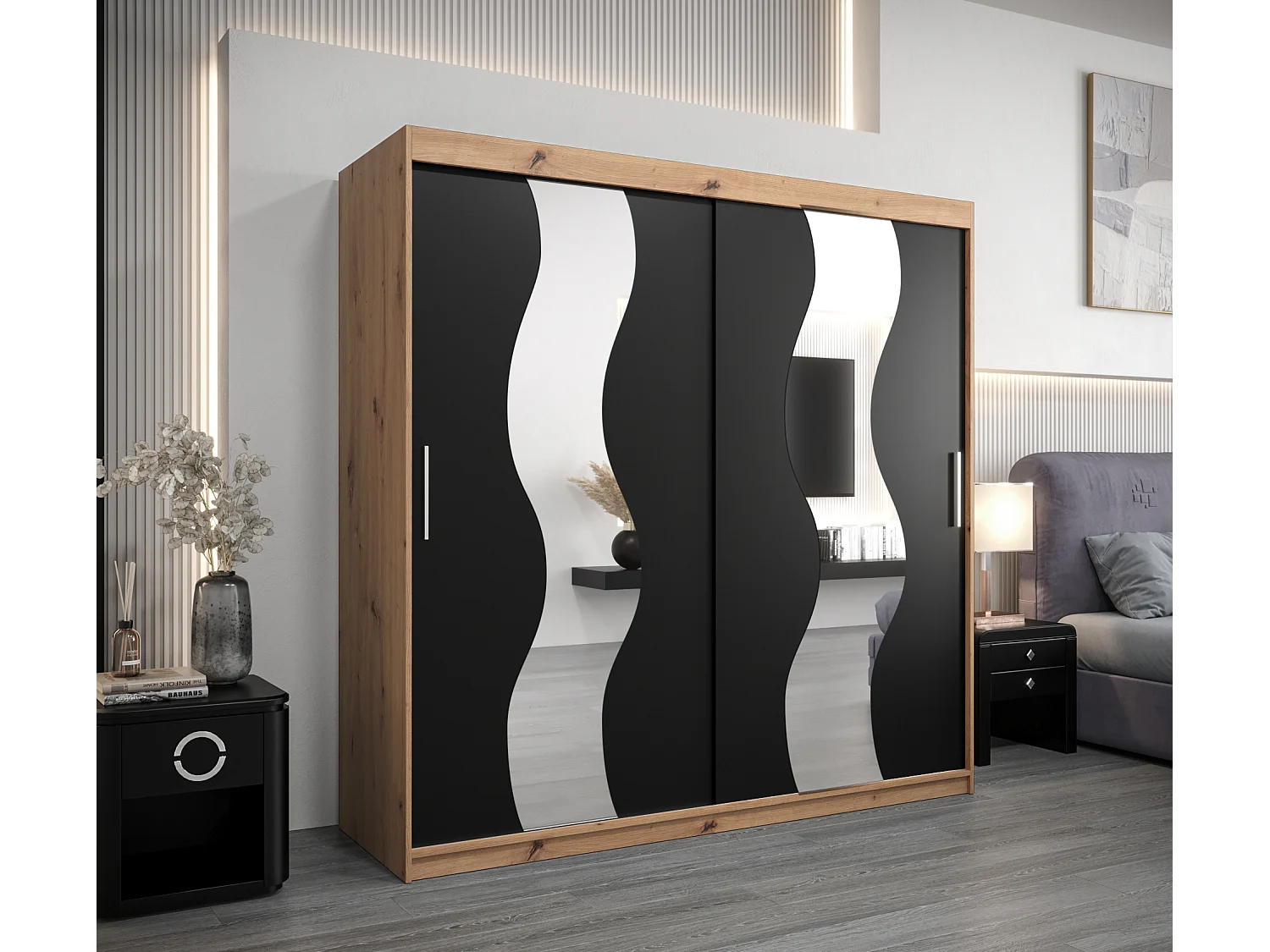 Armoire Sewilla À Portes Coulissantes 200/200/62 2 portes (Artisan/Noir)