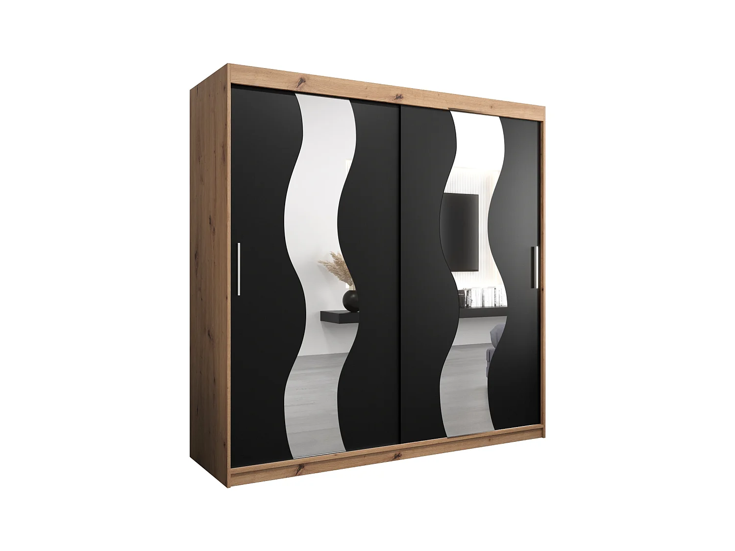 Schwebetürenschrank Sewilla 200/200/62 2-Türig (Artisan/Schwarz)