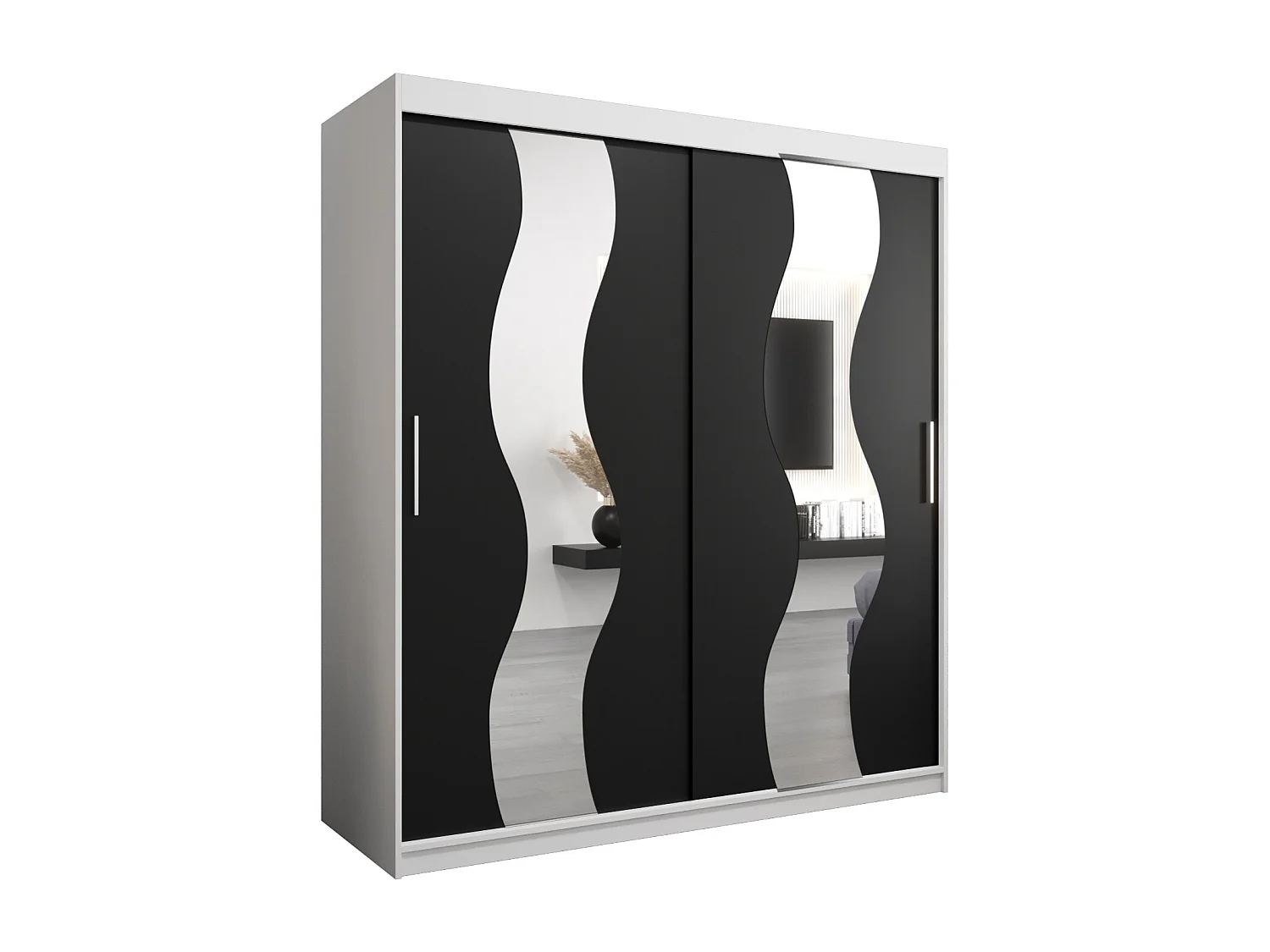 Sewilla kledingkast met schuifdeuren 200/180/62 2 deuren (wit/zwart)