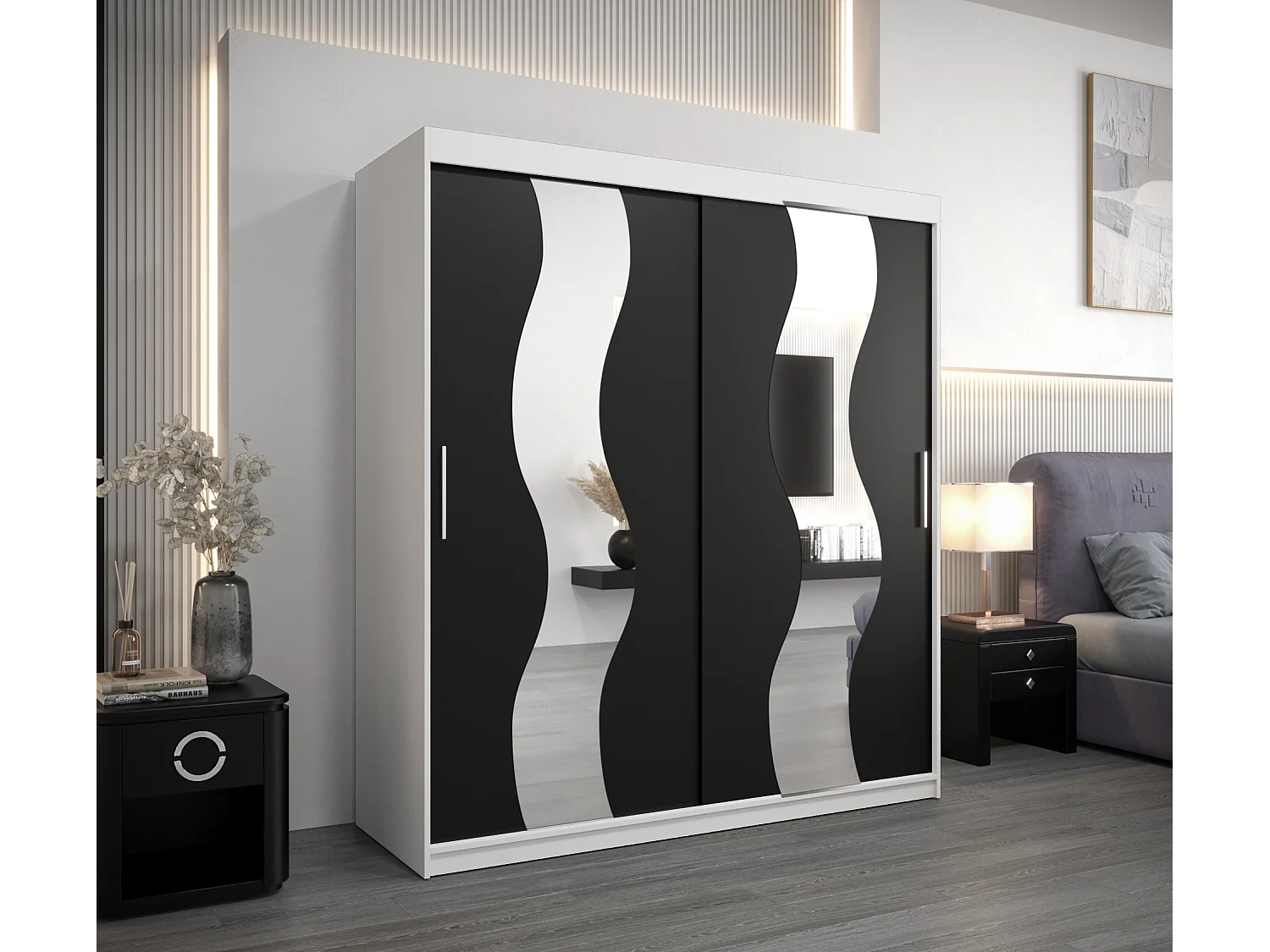 Sewilla kledingkast met schuifdeuren 200/180/62 2 deuren (wit/zwart)