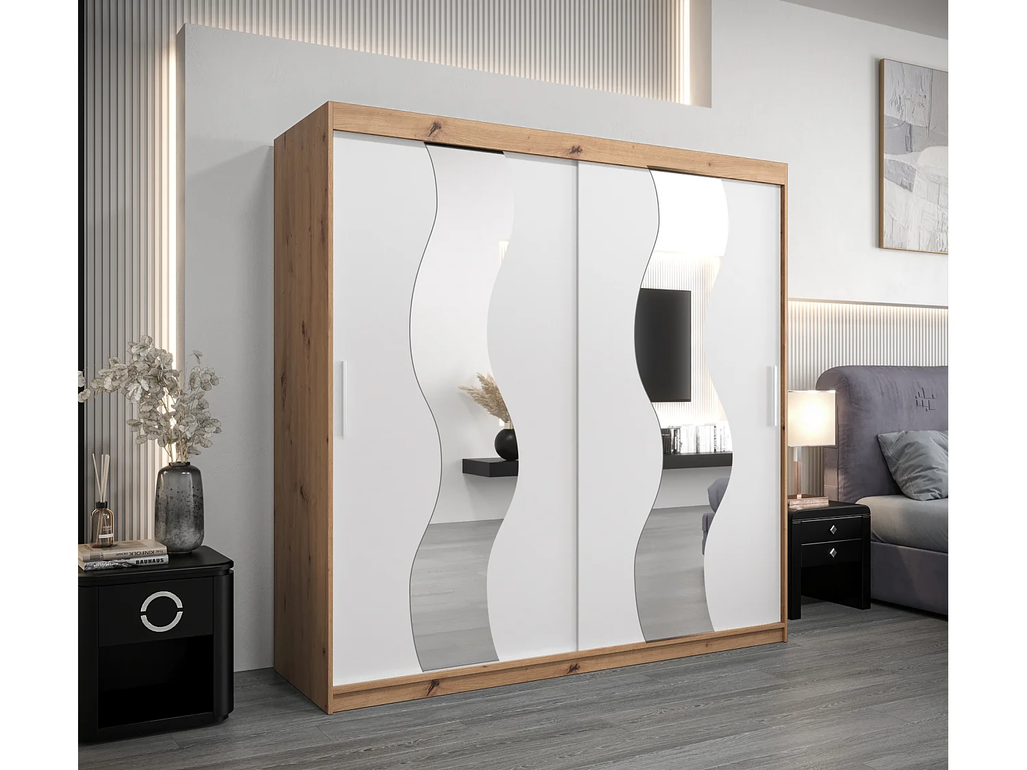 Armoire Sewilla À Portes Coulissantes 200/200/62 2 portes (Artisan/Blanc)