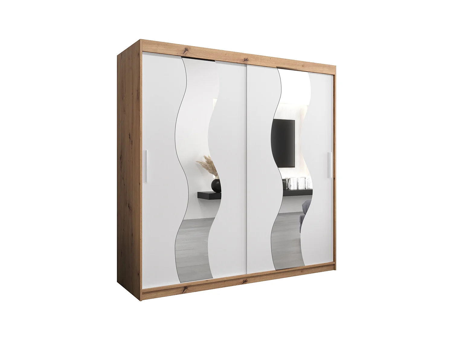 Schwebetürenschrank Sewilla 200/200/62 2-Türig (Artisan/Weiß)