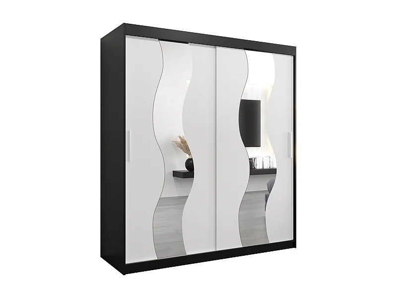 Schwebetürenschrank Sewilla 200/180/62 2-Türig (Schwarz/Weiß)