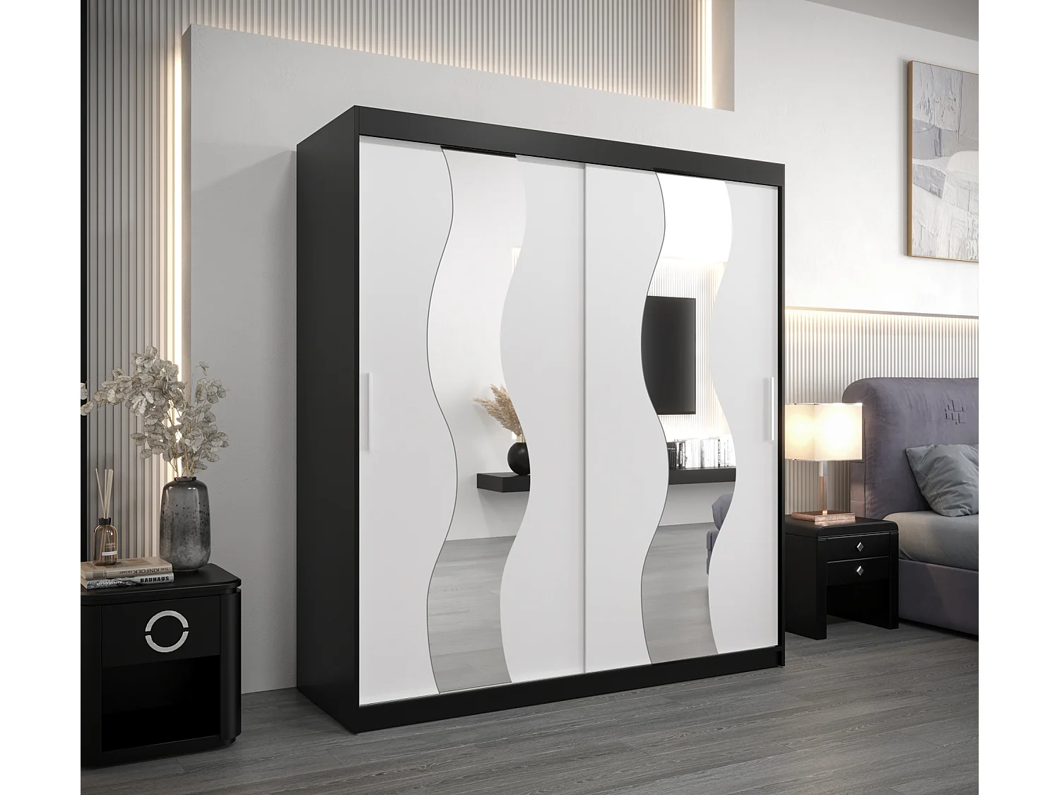 Armoire Sewilla À Portes Coulissantes 200/180/62 2 portes (Noir/Blanc)