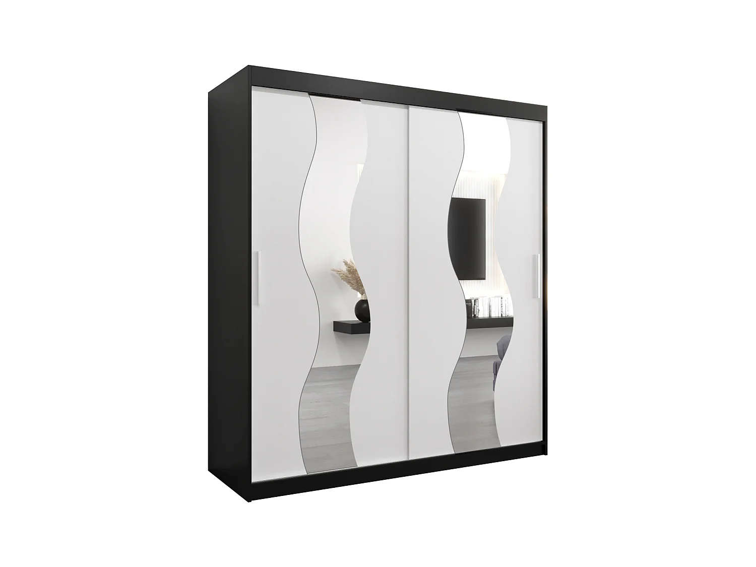 Schwebetürenschrank Sewilla 200/180/62 2-Türig (Schwarz/Weiß)