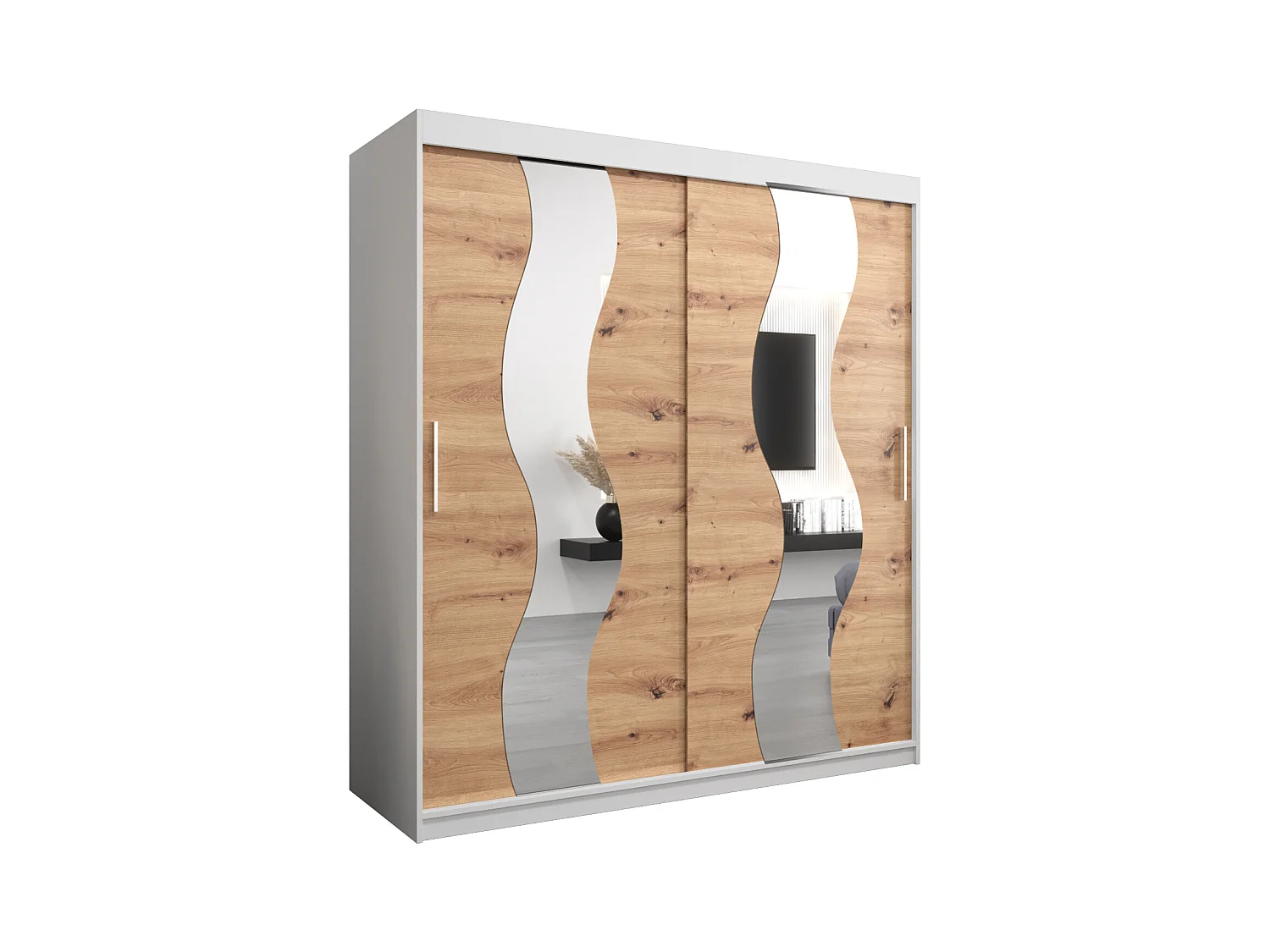 Schwebetürenschrank Sewilla 200/180/62 2-Türig (Weiß/Artisan)
