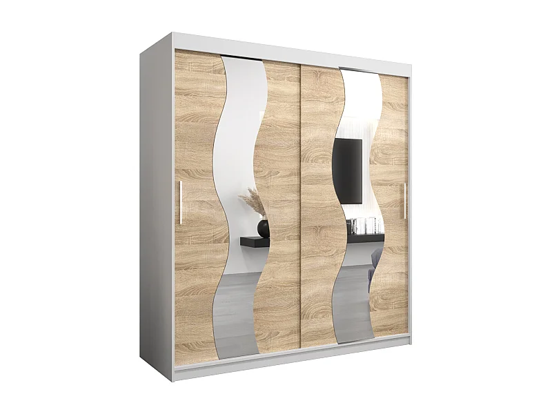 Schwebetürenschrank Sewilla 200/180/62 2-Türig (Weiß/Sonoma)