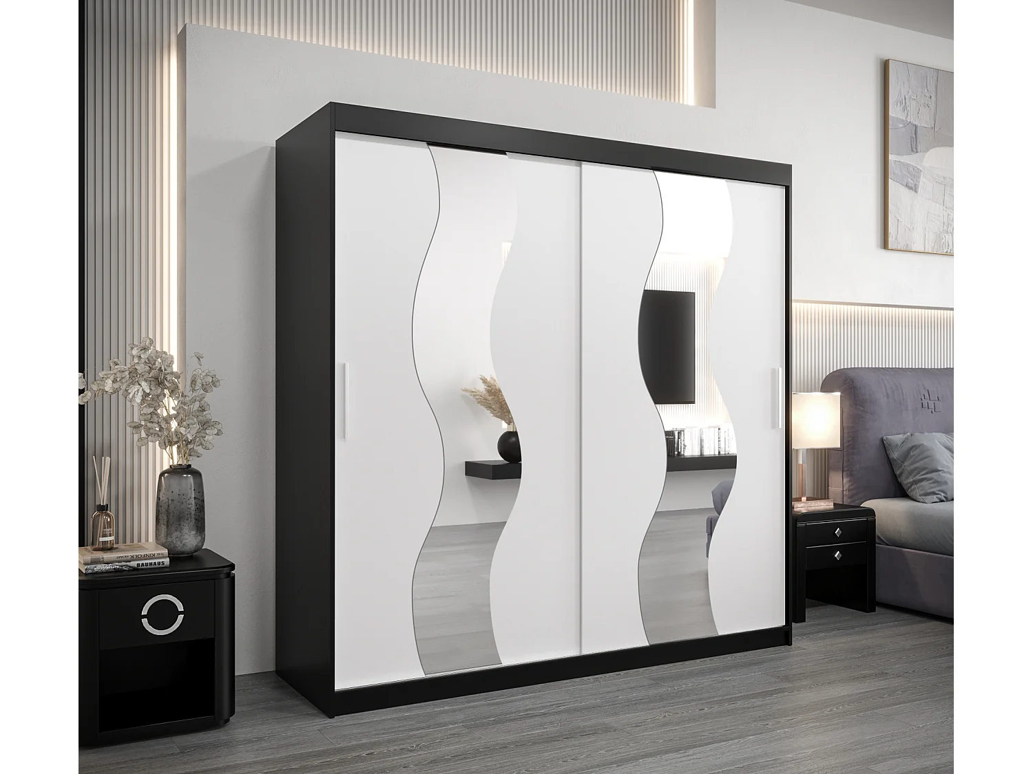 Armoire Sewilla À Portes Coulissantes 200/200/62 2 portes (Noir/Blanc)