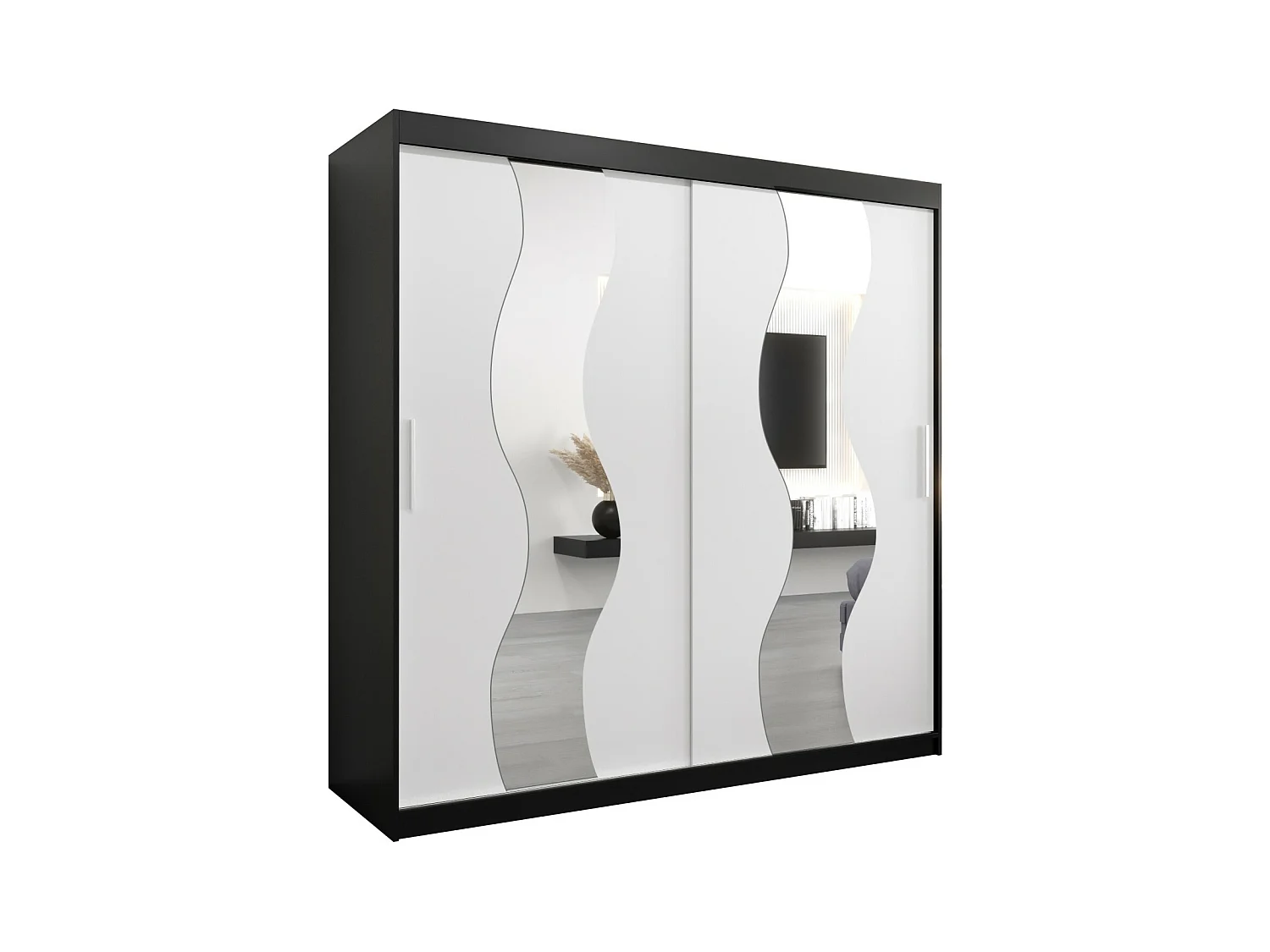 Schwebetürenschrank Sewilla 200/200/62 2-Türig (Schwarz/Weiß)