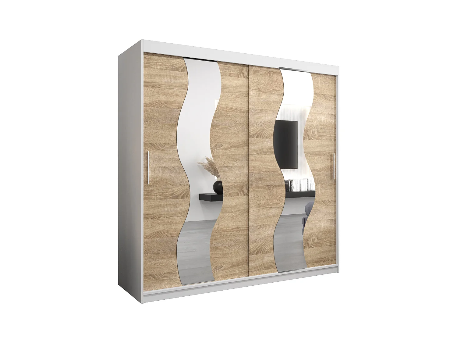 Schwebetürenschrank Sewilla 200/200/62 2-Türig (Weiß/Sonoma)