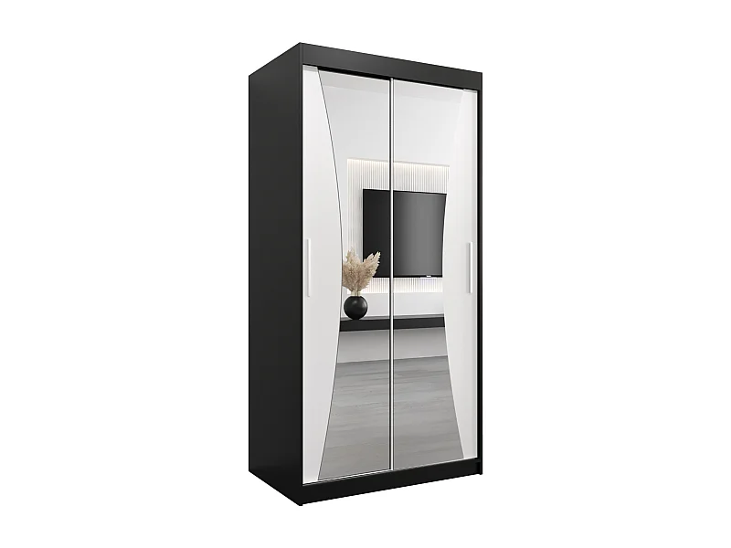ARMOIRE MONACO À PORTES COULISSANTES 200/100/62 2 Portes (Noir/Blanc)