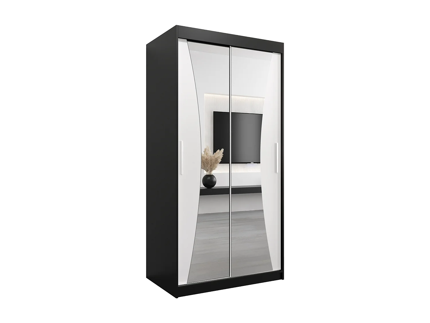 ARMOIRE MONACO À PORTES COULISSANTES 200/100/62 2 Portes (Noir/Blanc)