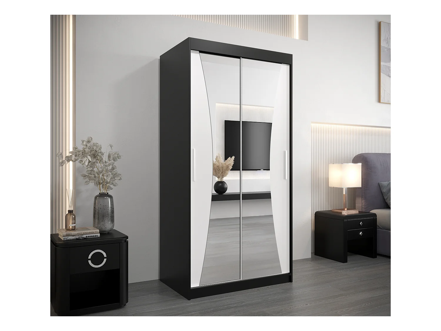 SCHWEBETÜRENSCHRANK MONACO 200/100/62 2-türig (Schwarz/Weiß)