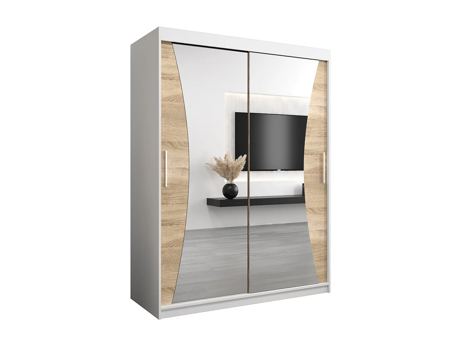 ARMOIRE MONACO À PORTES COULISSANTES 200/150/62 2 Portes (Blanc/Sonoma)