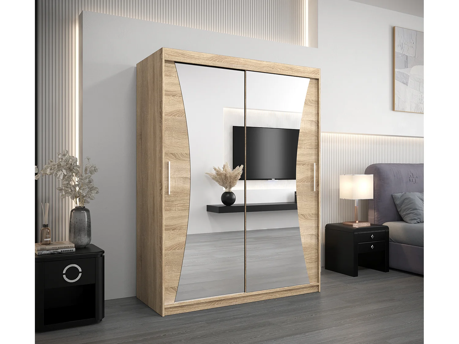 MONACO KLEDINGKAST MET SCHUIFDEUREN 200/150/62 2 deuren (sonoma/sonoma)