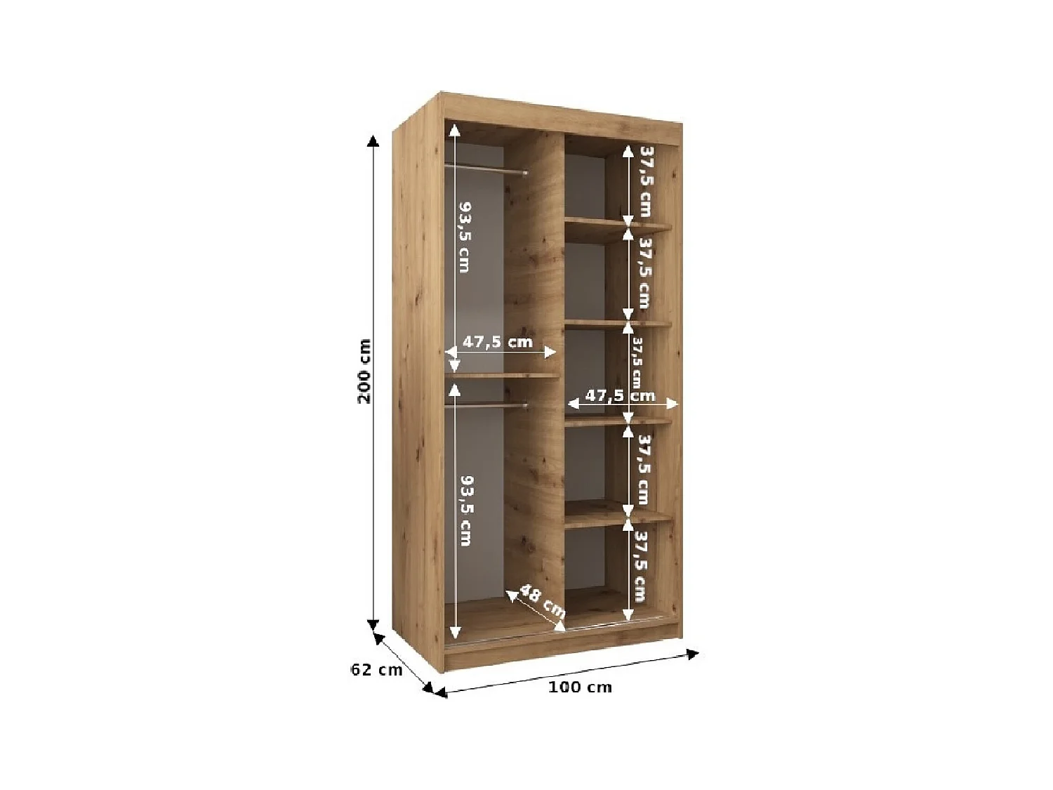 SCHWEBETÜRENSCHRANK MONACO 200/100/62 2-türig (Weiß/Schwarz)