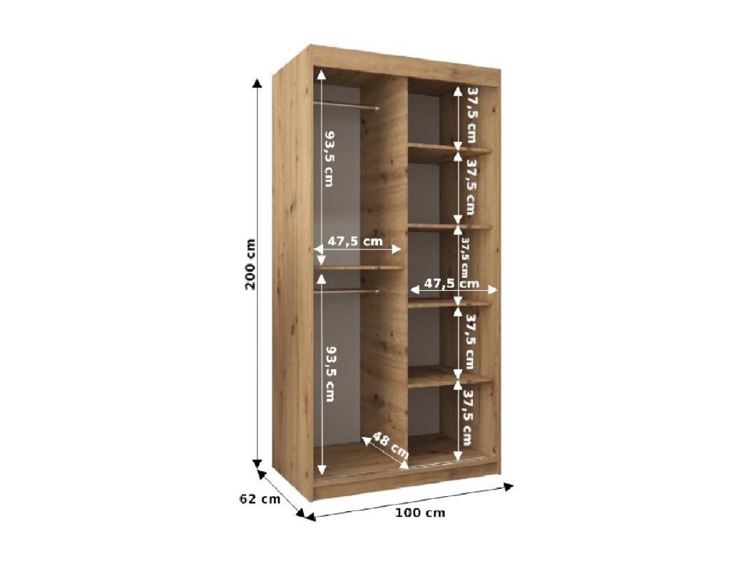 MONACO KLEDINGKAST MET SCHUIFDEUREN 200/100/62 2 deuren (wit/zwart)