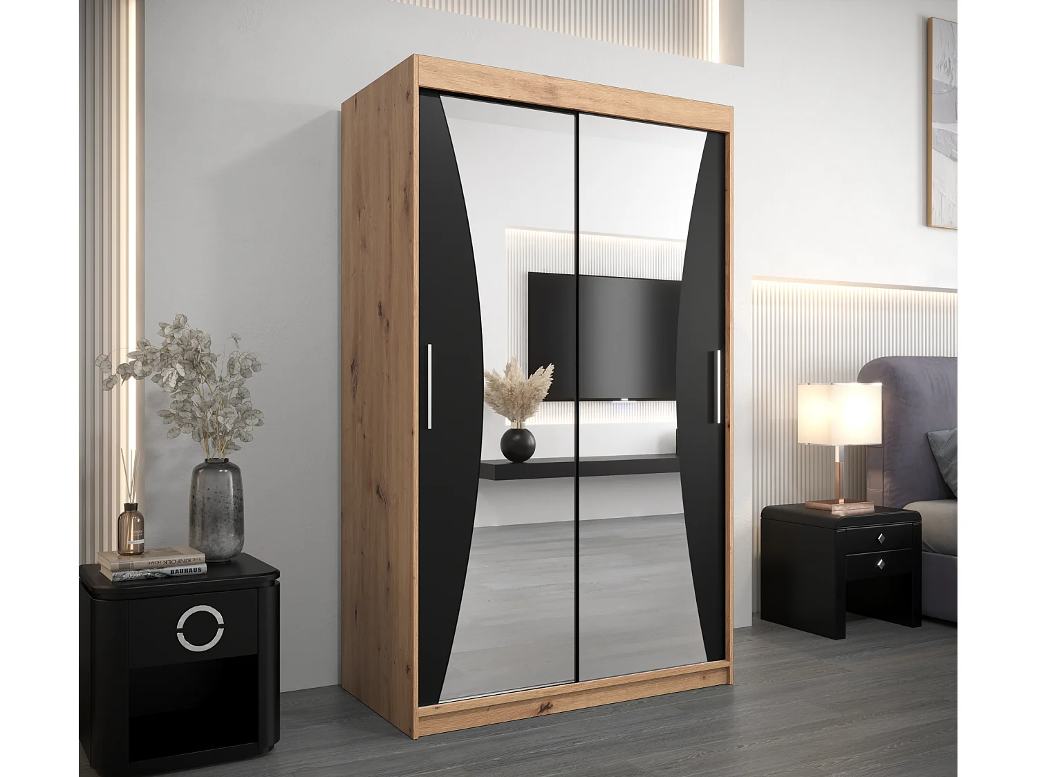 ARMADIO MONACO AD ANTE SCORREVOLI 200/120/62 2 porte (Artisan/Nero)