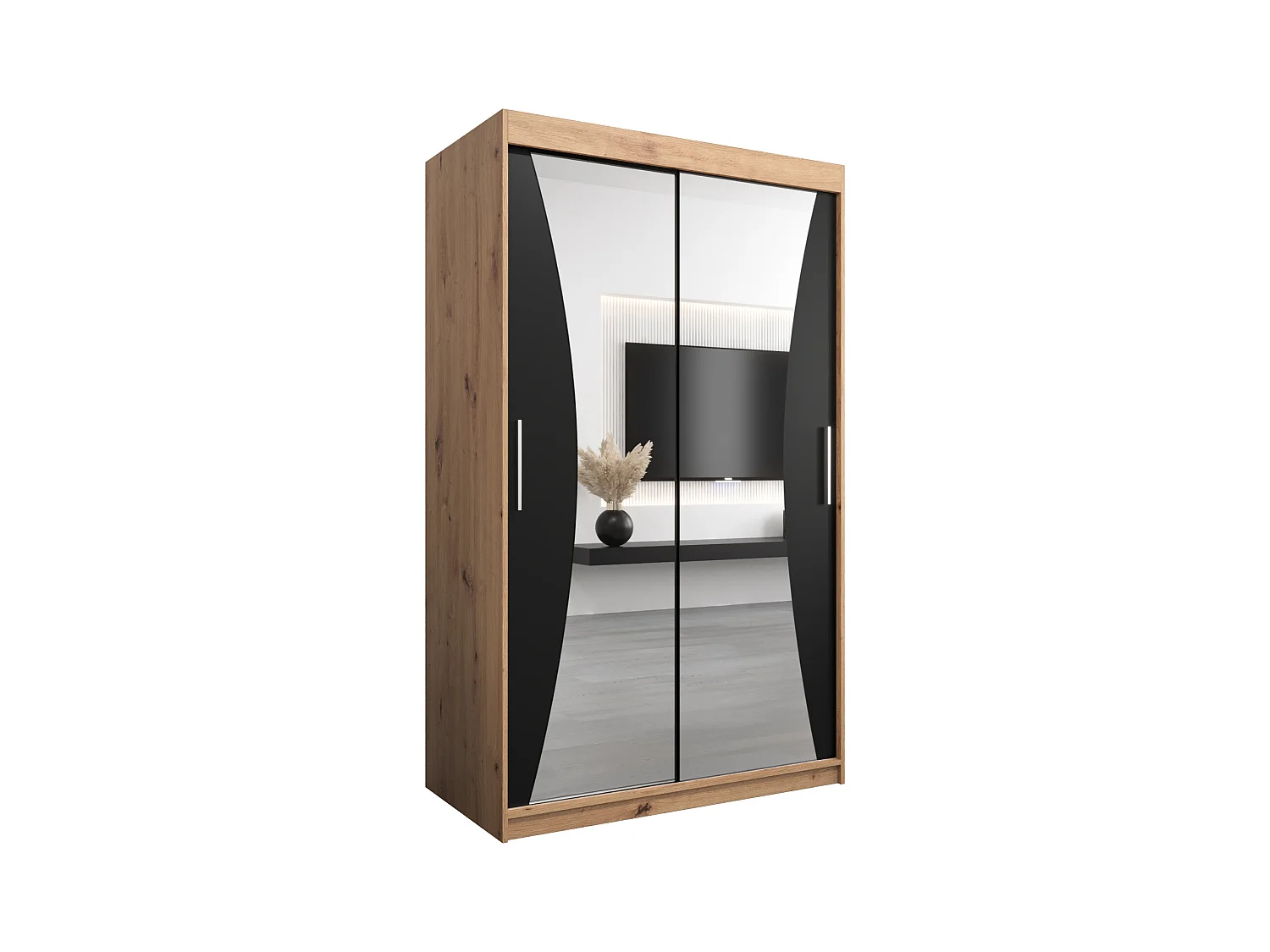 ARMOIRE MONACO À PORTES COULISSANTES 200/120/62 2 Portes (Artisan/Noir)