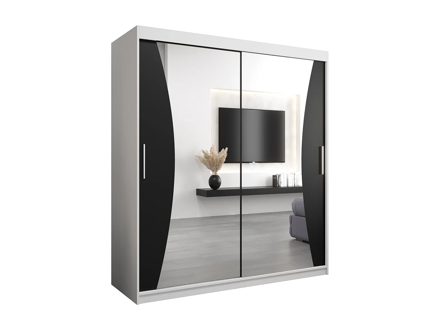 ARMOIRE MONACO À PORTES COULISSANTES 200/180/62 2 Portes (Blanc/Noir)