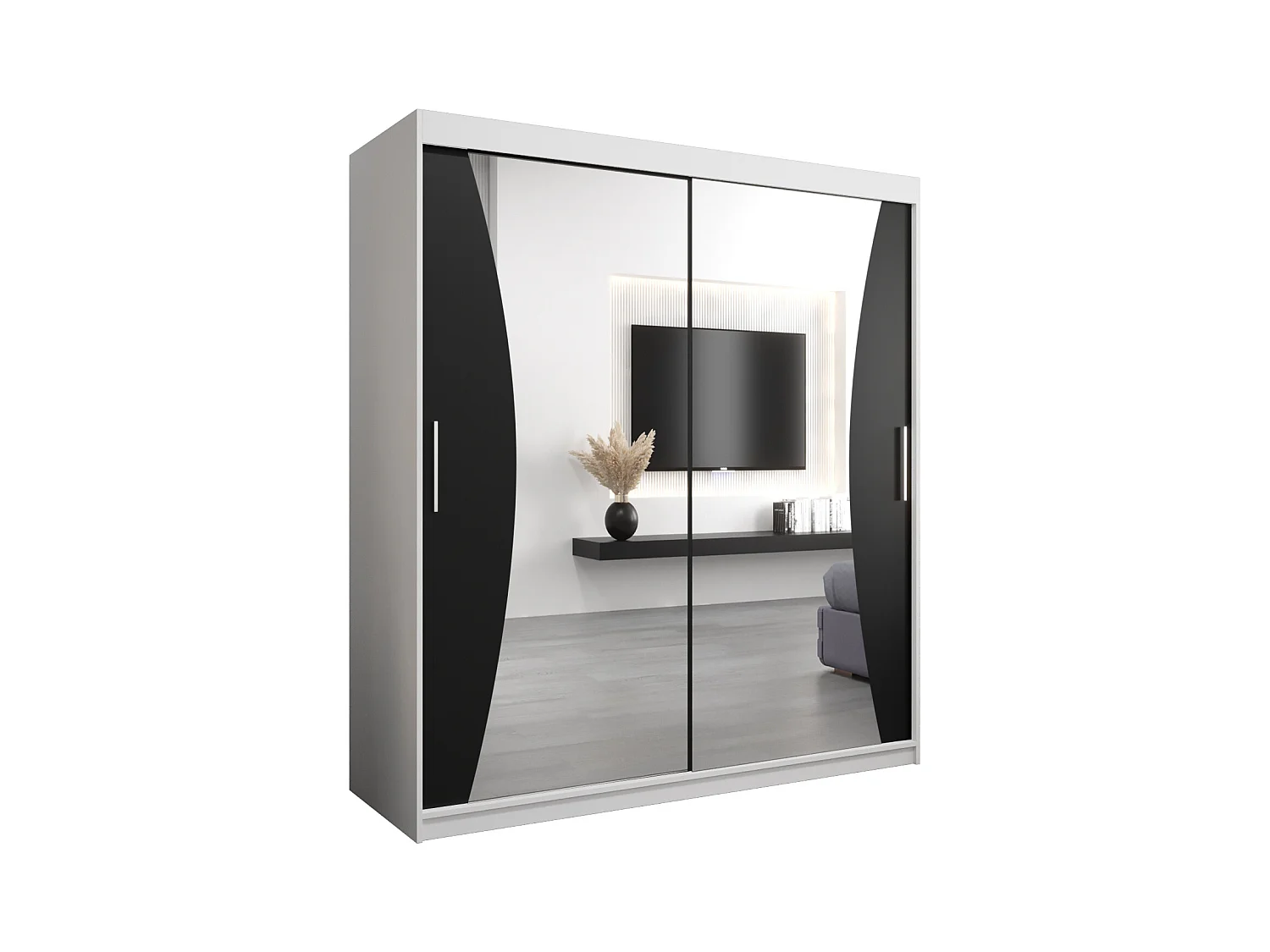 SCHWEBETÜRENSCHRANK MONACO 200/180/62 2-türig (Weiß/Schwarz)