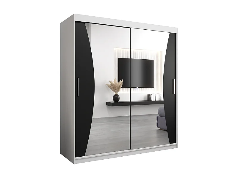 ARMOIRE MONACO À PORTES COULISSANTES 200/180/62 2 Portes (Blanc/Noir)