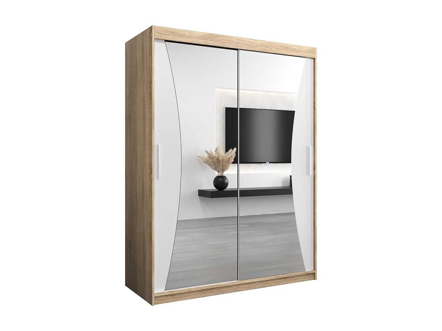 ARMOIRE MONACO À PORTES COULISSANTES 200/150/62 2 Portes (Sonoma/Blanc)