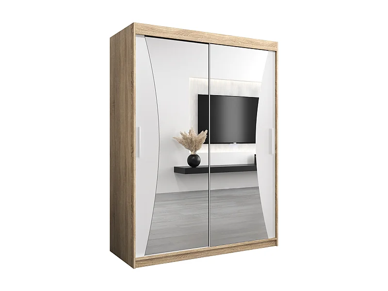 ARMOIRE MONACO À PORTES COULISSANTES 200/150/62 2 Portes (Sonoma/Blanc)