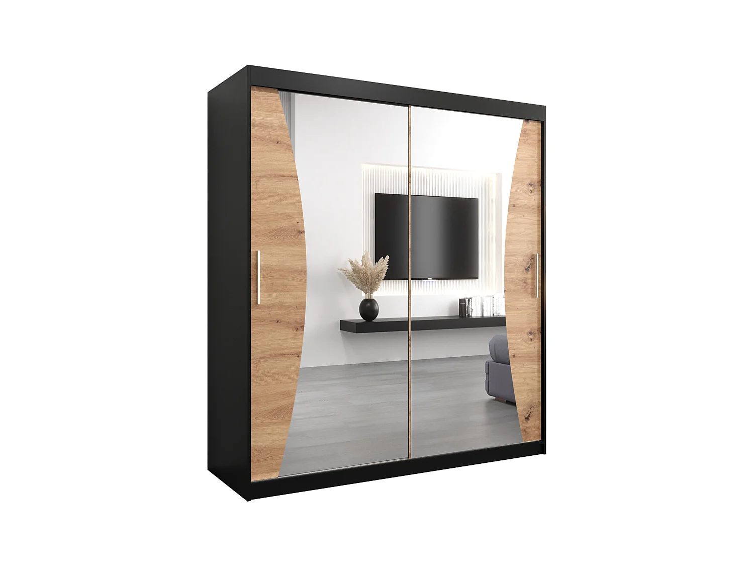 ARMOIRE MONACO À PORTES COULISSANTES 200/180/62 2 Portes (Noir/Artisan)