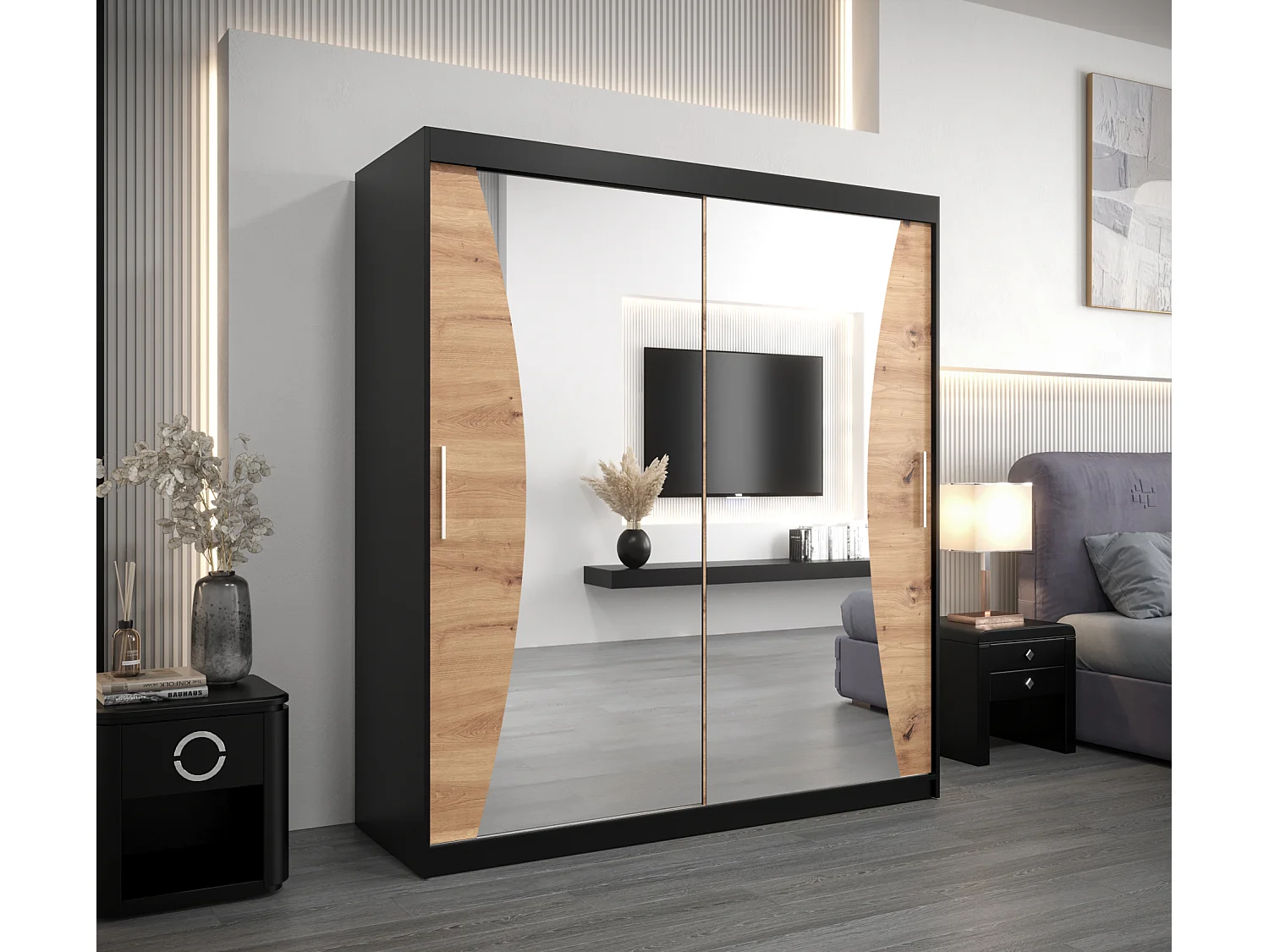 Armário MONACO com portas de correr 200/180/62 2 puertas (preto/artisan)