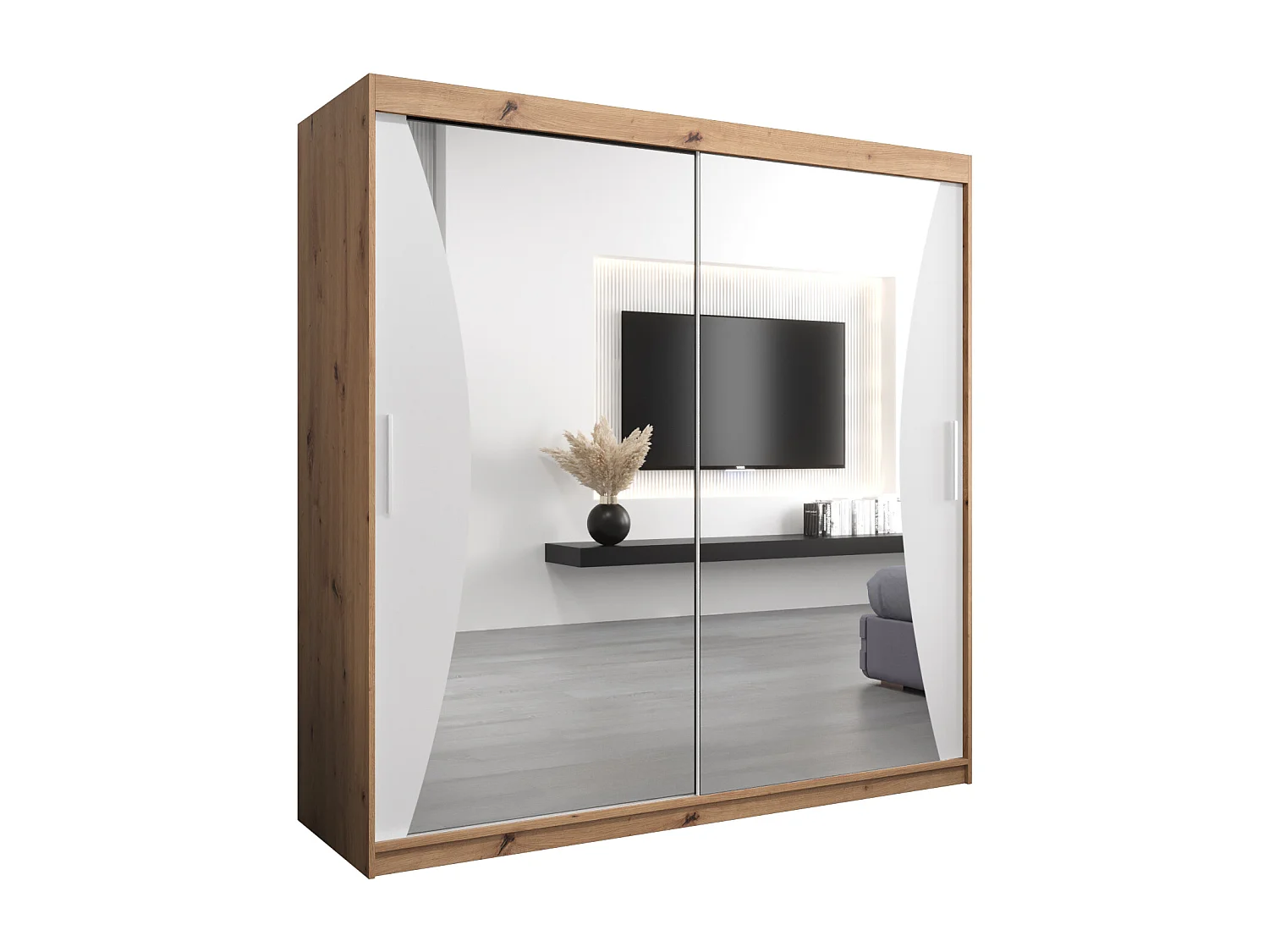 ARMOIRE MONACO À PORTES COULISSANTES 200/200/62 2 Portes (Artisan/Blanc)