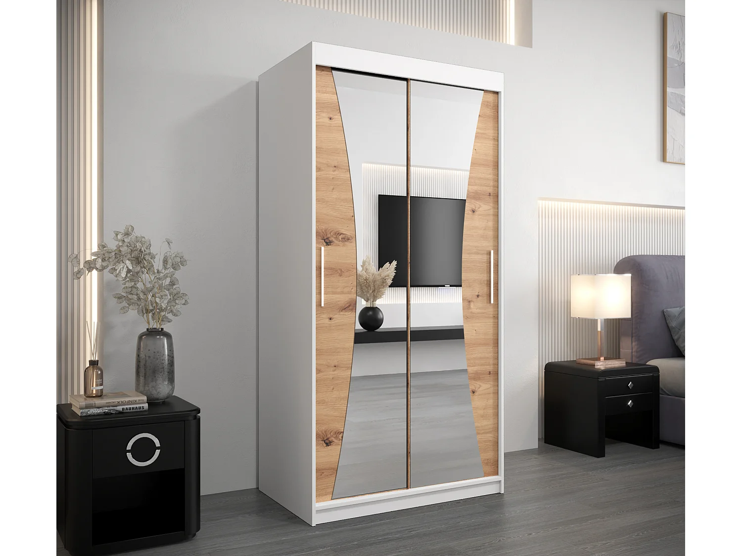 ARMOIRE MONACO À PORTES COULISSANTES 200/100/62 2 Portes (Blanc/Artisan)