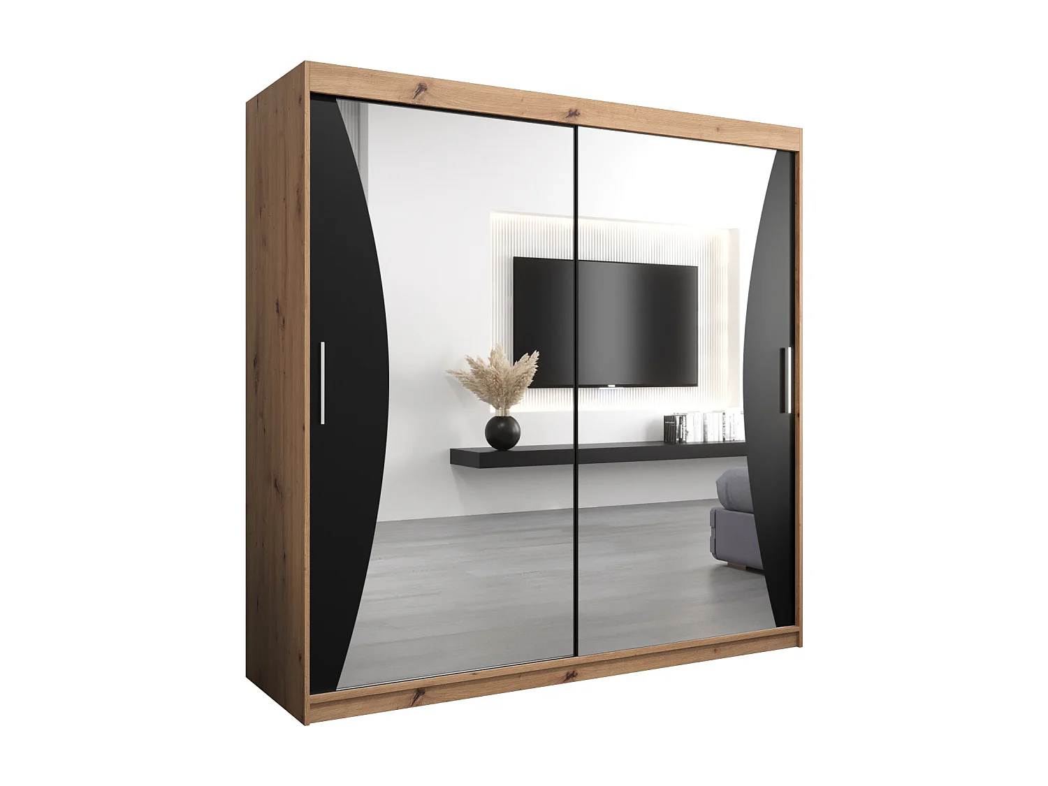 ARMOIRE MONACO À PORTES COULISSANTES 200/200/62 2 Portes (Artisan/Noir)