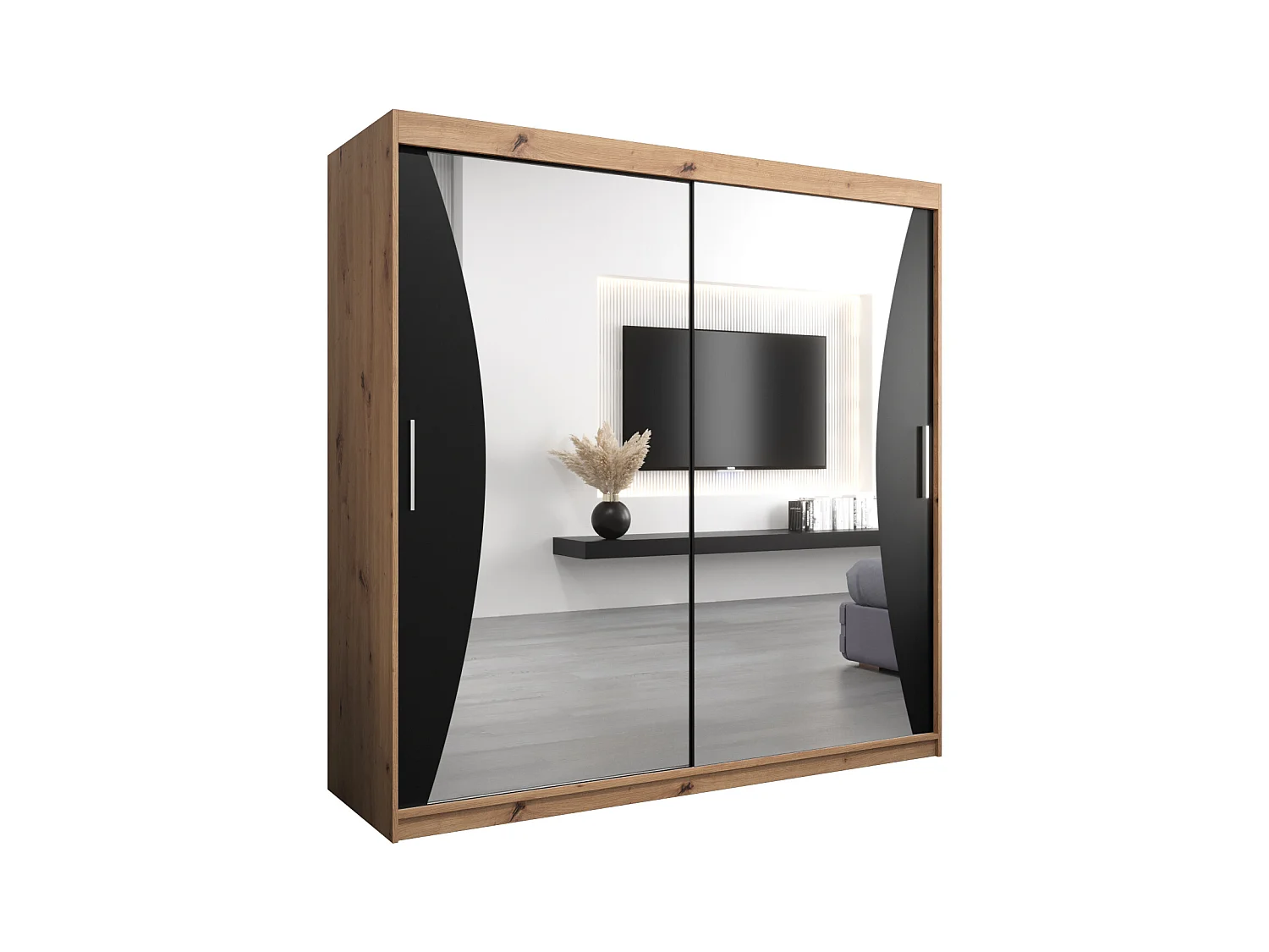 ARMOIRE MONACO À PORTES COULISSANTES 200/200/62 2 Portes (Artisan/Noir)