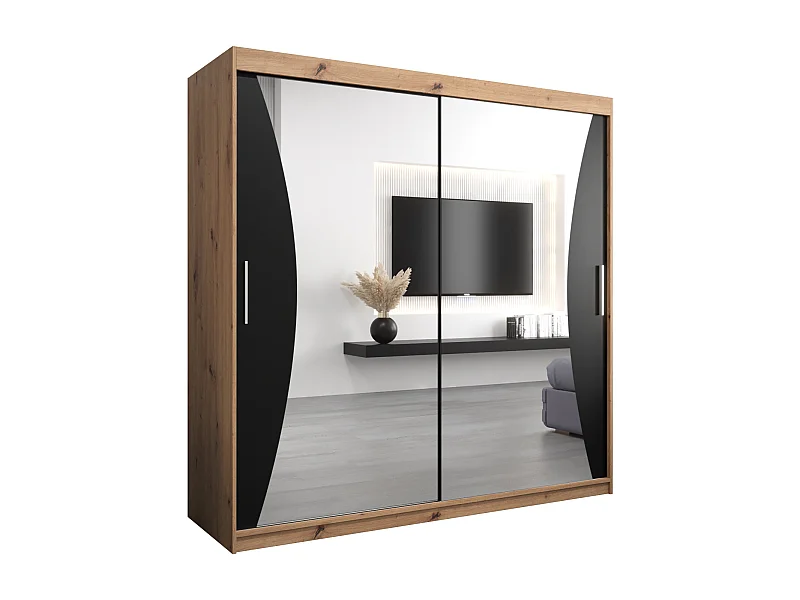 MONACO KLEDINGKAST MET SCHUIFDEUREN 200/200/62 2 deuren (artisan/zwart)