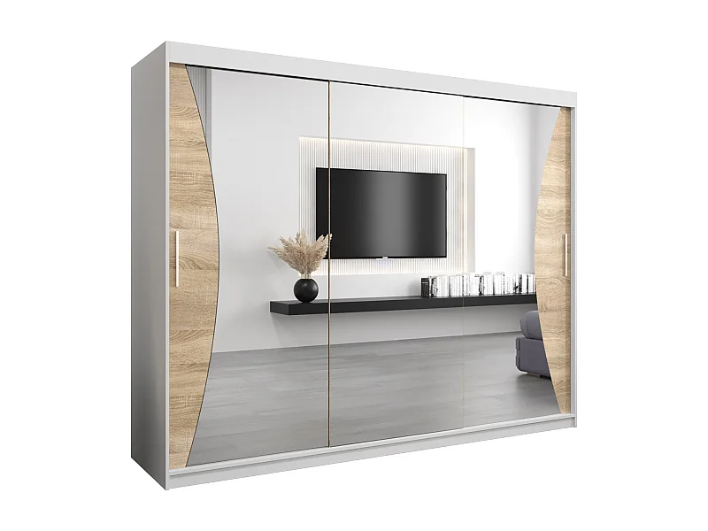 MONACO KLEDINGKAST MET SCHUIFDEUREN 200/250/62 3 deuren (wit/sonoma)