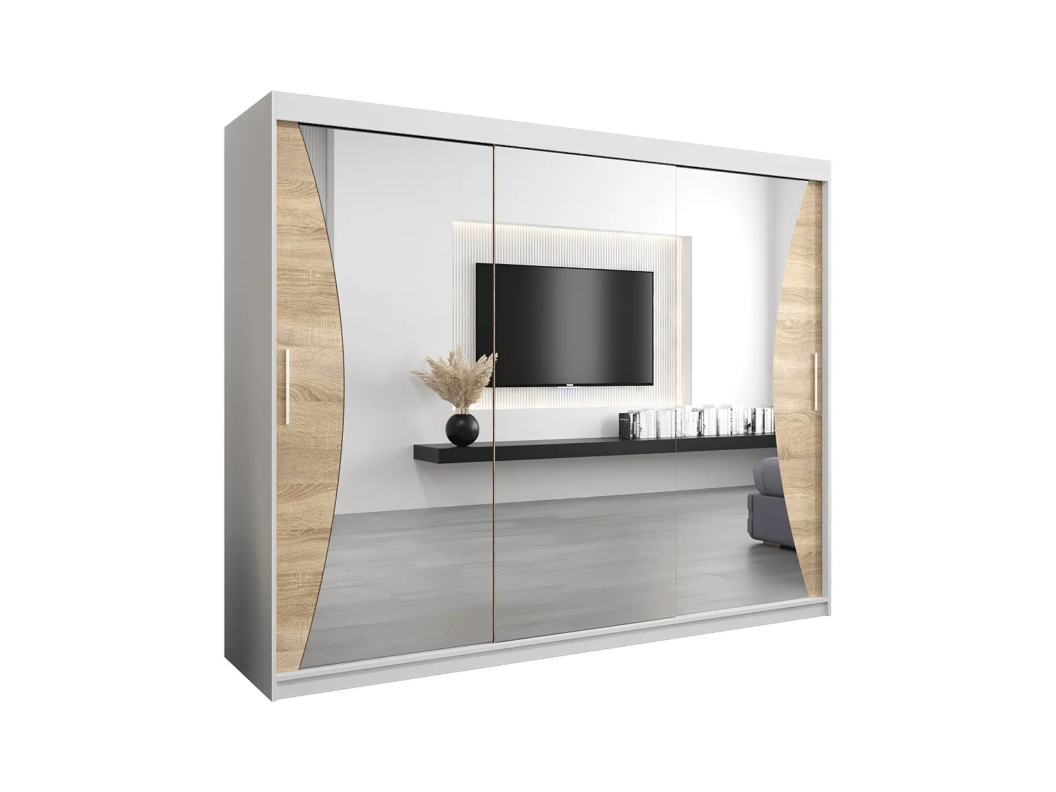 ARMOIRE MONACO À PORTES COULISSANTES 200/250/62 3 Portes (Blanc/Sonoma)