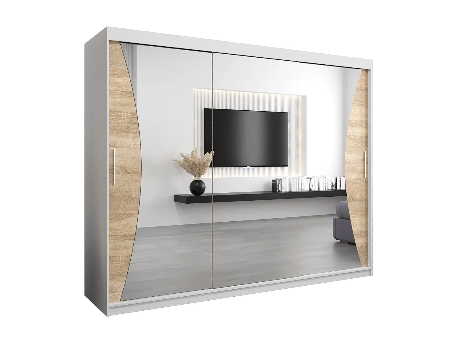 ARMOIRE MONACO À PORTES COULISSANTES 200/250/62 3 Portes (Blanc/Sonoma)