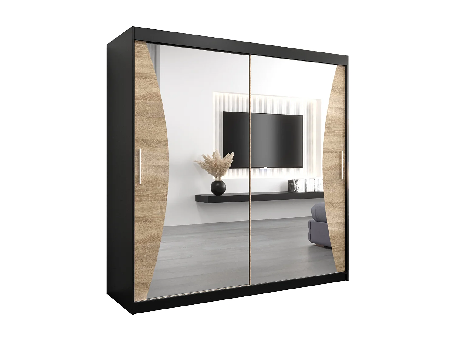 SCHWEBETÜRENSCHRANK MONACO 200/200/62 2-türig (Schwarz/Sonoma)