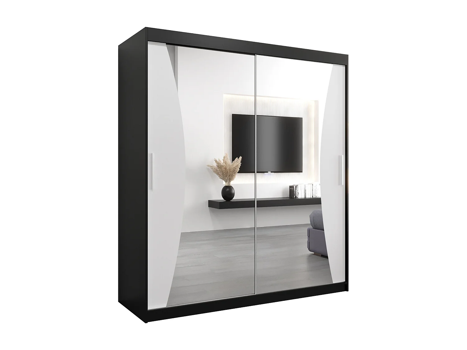 ARMOIRE MONACO À PORTES COULISSANTES 200/180/62 2 Portes (Noir/Blanc)