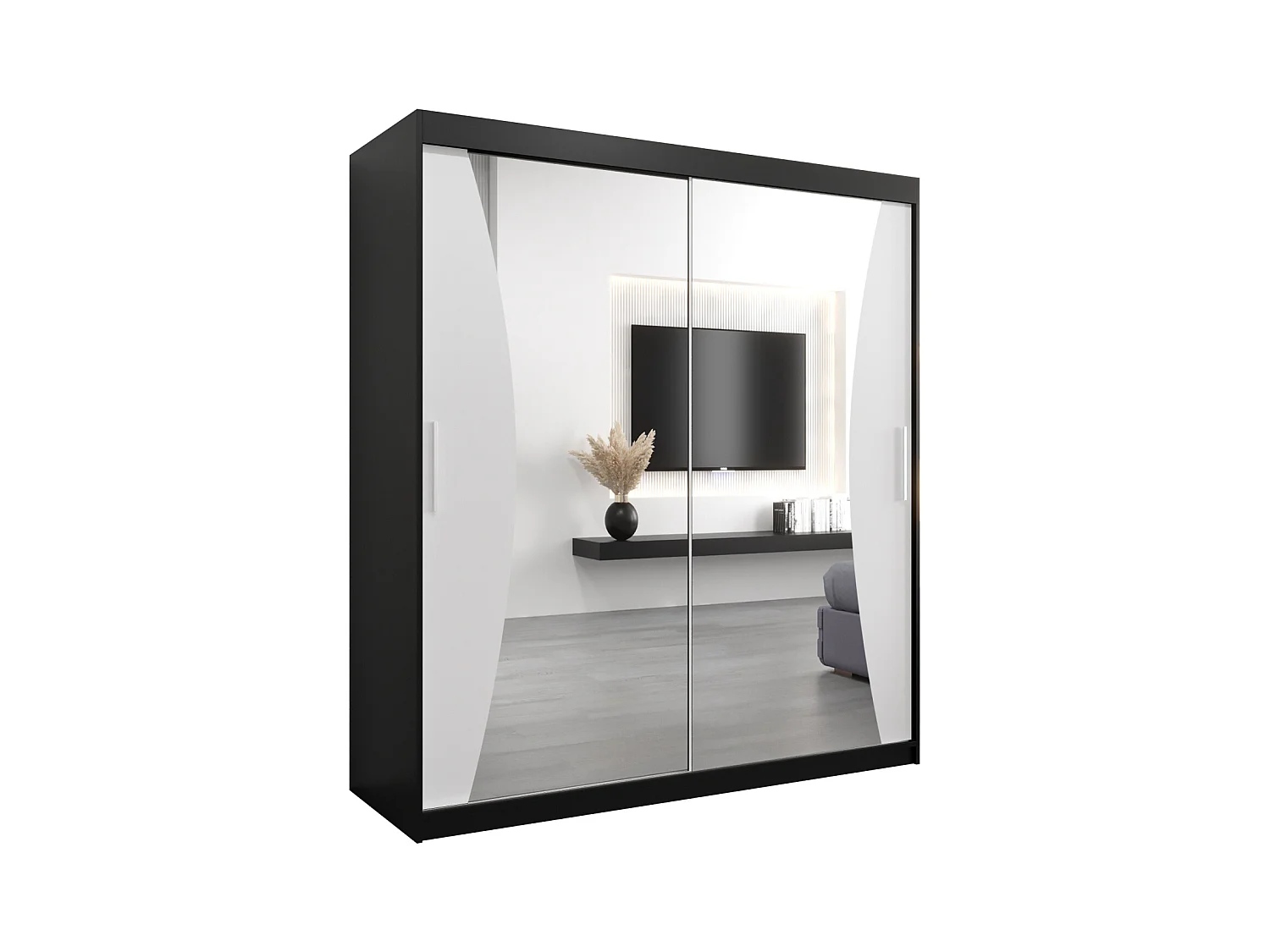 SCHWEBETÜRENSCHRANK MONACO 200/180/62 2-türig (Schwarz/Weiß)