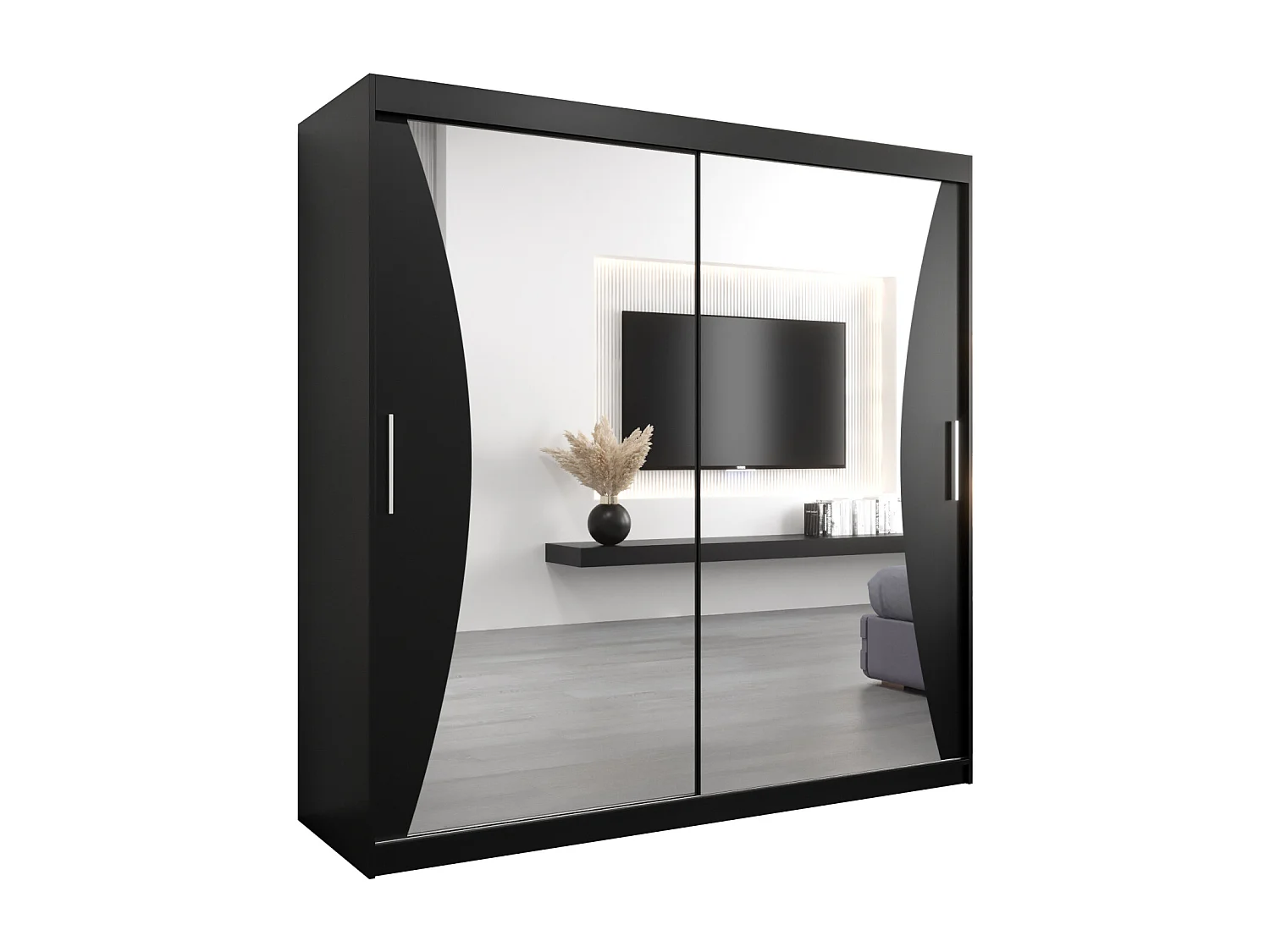 ARMOIRE MONACO À PORTES COULISSANTES 200/200/62 2 Portes (Noir/Noir)